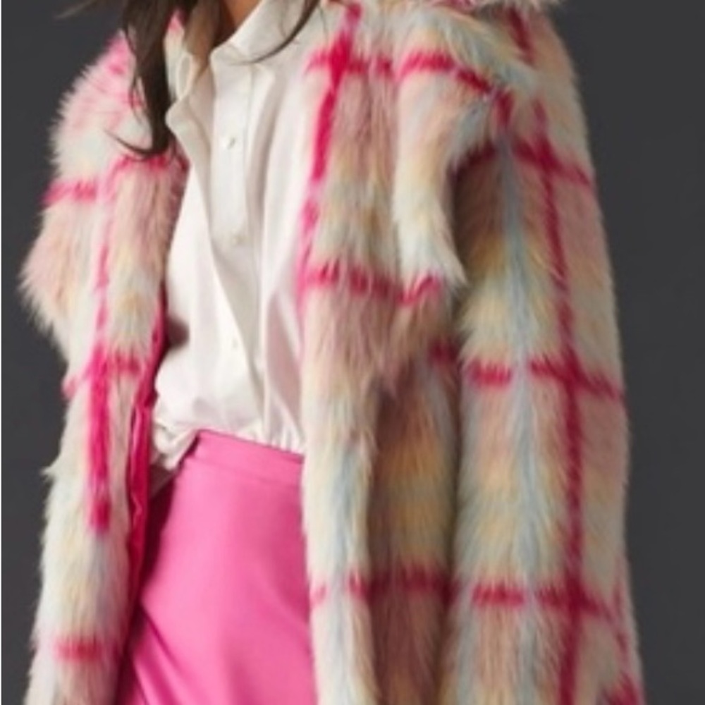 NWT Anthropologie NVLT Fuschsia and Blue Tartan Plaid Coat